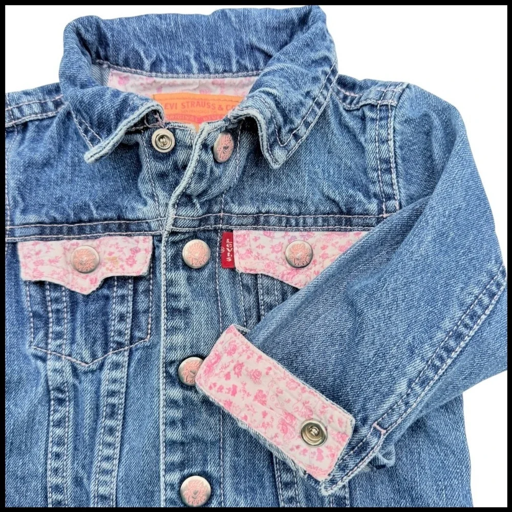 My 1st Levi's Denim Jean Jacket Trucker Pink Floral Vintage Y2K Kidcore Baby 18M